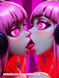 ai_generated animated big_breasts drooling huge_breasts kissing lesbian lesbian_kiss mommy_evelyn mp4 sloppy_kiss spit tagme video yuri