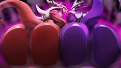 2boys anthro biceps big_ass big_butt bubble_butt butt butt_focus butt_to_butt cooler_(dragon_ball) deltoids dragon_ball dragon_ball_z frieza frieza_(third_form) frieza_race justmegabenewell male_focus male_only muscular muscular_male presenting presenting_hindquarters purple_body tail tail_up triceps