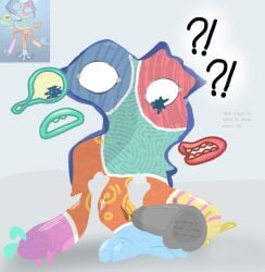 1boy 1monster 2_fingers 2_mouths 3_fingers 4_toes ?! abstract_character ambiguous_gender anthro big_blue_bubble blue_eyes blue_feet blue_head blue_lips blue_markings blue_mouth body_markings caption dark_pussy digital_drawing_(artwork) digital_media_(artwork) disembodied_eyes disembodied_lips disembodied_mouth disembodied_penis extra_eyes extra_mouth fingerprint floating_eyes floating_lips floating_mouth frown fused_legs genitals green_eyelids green_fingers grey_background grey_penis hand_feet heart_emoji humanoid humanoid_monster illoost imminent_sex interspecies looking_down monster monsterfucker monstrous_humanoid multi_eye multicolored_body multicolored_markings my_singing_monsters nakeilyar negative_space non-human on_floor open_mouth optical_illusion orange_body overbite paironormal_carnival paironormals penis pink_arms pink_lips pink_mouth pink_stripes purple_markings pussy racial_slur red_head reference_image shocked shocked_expression shocked_face simple_background solo solo_focus spots spots_(marking) striped_arms striped_head striped_markings teratophilia text text_on_penis the_n_word unusual_anatomy unusual_eyes unusual_position vulva what white_body_markings white_markings yellow_markings yellow_sclera yellow_spots yellow_teeth