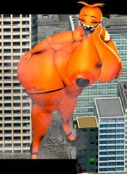 toy_chica_(fnaf) toy_chica_(cyanu) five_nights_at_freddy's five_nights_at_freddy's_2 macro giantess huge_breasts huge_ass big_breasts big_ass hyper_ass hyper_breasts bent_over building_destruction city city_destruction destruction chicken bird anthro bedroom_eyes grin tongue_out sweat sweating sweaty musk musk_clouds half-closed_eyes voluptuous voluptuous_female fallenpilota