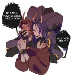 aggressivedog01_(artist) clown_boy dominant_male jester_(the_freak_circus) male/female male_on_female purple_hair self_insert the_freak_circus