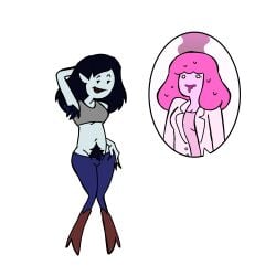 2020s 2025 adventure_time armpit_hair armpits black_hair blue_panties bush candy_humanoid canon_couple cartoon_network cleavage clip_studio_paint_(artwork) clip_studio_paint_(medium) digital_drawing_(artwork) digital_media_(artwork) drool drooling dumbochumbo english_commentary english_description f/f fangs female/female food_humanoid gray_skin grey_skin grey_tank_top hairy_armpits hi_res high_resolution highres horny horny_female humanoid_only humanoid_pointy_ears labcoat marceline marceline_abadeer midriff navel on_model open_mouth pink_hair pink_labcoat pink_skin princess_bubblegum pubic_hair raised_eyebrows randy showing_off simple_background speech_bubble startled turned_on vampire white_background