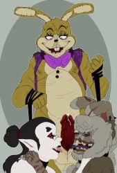 2anthro 2subs1dom 3boys anthro anthro/anthro anthro_male balls bdsm big_penis black_collar black_hair black_hair_male black_leash black_sclera bowtie brown_body brown_fur buck_teeth buckteeth buttons clawtrap cock collar dark_elf dark_sclera dick dominant dominant_anthro dominant_male elf elf_ears eyebrow_raised eyelashes eyeliner fangs five_nights_at_freddy's five_nights_at_freddy's:_help_wanted fnaf functionally_nude functionally_nude_male fur furry_male furry_with_non-furry gay gay_oral geometric_background gift_art glitchtrap grey_background group_sex hand_on_shoulder hand_scar hands_on_shoulders humanoid interspecies keeberspaniel lagomorph large_penis leaking_precum leash leash_and_collar leashed leashed_collar licking licking_penis lidded_eyes long_ears long_eyelashes long_hair long_hair_male long_haired_male m/m m/m/m makeup male male/male male_anthro male_furry male_nipples male_on_male male_only nipples no-human no_human no_humans non-anthro non-furry non-human non-human_only nose_piercing nose_ring oc oc_x_canon oc_x_oc ocxcanon only_male open_mouth open_vest oral oral_sex original original_character original_characters penis pet_play petplay pierced_nose piercing pink_tongue plain_background pony_tail precum precum_bubble purple-eyed_male purple_clothes purple_clothing purple_eyes purple_eyes_male purple_tongue purple_vest rabbit raised_eyebrow red-eyed_male red_eyeliner red_eyes red_eyes_male red_penis scar scar_on_nose scars scars_all_over scars_on_hand seam_(sewing) seams shadow_(evildad) simple_background small_pupils smile smiling someone_else's_oc sona standing standing_up stitch_(sewing) stitches submissive submissive_anthro submissive_male tan_belly tan_snout tan_stomach teeth testicles threesome tongue tongue_out trio trio_male vest video_games whiskers white_body white_skin yellow_body yellow_fur yellow_teeth