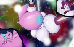abstract_background amphibian anthro aquatic arthropod astronomical_hyper axolotl balls big_balls big_breasts big_penis blue_nipples bodily_fluids breast_play breasts cum_geyser duo ejaculation female flooding genitals grasping gynomorph hi_res huge_balls huge_breasts huge_penis hyper hyper_balls hyper_breasts hyper_genitalia hyper_penis hyperspace insect intersex intersex/female lactating lepidopteran looking_pleasured lotti_(unowo) milk mole_salamander moth nipples penis pink_body pittory projectile_cum projectile_lactation purple_nipples salamander sedosa_(unowo) sex straight_face titfuck universe zoom_in