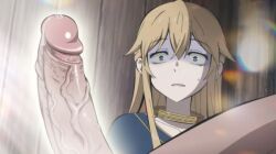 1boy 1girls ai_generated anime anime_screencap anime_screenshot big_cock big_penis blonde blonde-haired_female blonde_female blonde_hair blonde_hair_female blue_eyes close-up cock decensored erect_penis erection eyebrows eyelashes female front_view huge_cock huge_penis large_penis light-skinned_female light_skin long_penis looking_at_penis male pale-skinned_female pale_skin penis penis_awe precum raised_eyebrows shocked shocked_expression sweat sweatdrop sweating veiny_penis
