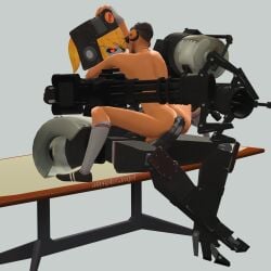 3d bigger_female futanari hugging human kinda_gay naked_male pegging robot_girl robot_on_human robot_penis sasha_(team_fortress_2) scout_(team_fortress_2) smaller_male table team_fortress_2