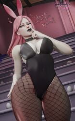 epic_games fortnite fortnite:_battle_royale 3d noirmusensfw haze_(fortnite) solo solo_female 1girls 1female female female_only light_skin light-skinned_female long_hair pink_hair pink_hair_female animal_ears bunny_ears bunnysuit bunny_costume costume pink_eyes looking_at_viewer one_eye_closed eyeshadow black_eyeshadow makeup lipstick black_lipstick neckwear choker english_text text 2026 standing leotard cleavage breasts boobs tits legwear painted_nails nail_polish colored_nails hand_on_hip curvy curvy_figure curvaceous curvy_female thighs