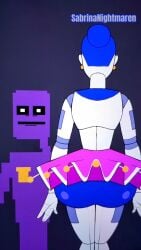1boy 1girls 2d 9:16 animated animatronic animatronic_female artist_signature ass ballerina ballora_(fnafsl) blue_hair breasts closed_eyes earrings english_text eyebrows_raised female five_nights_at_freddy's five_nights_at_freddy's:_sister_location idk_what_to_tag_it long_breasts male meme michael_afton pixel_art purple_guy_(fnaf) shitpost shocked shocked_expression simple_background tagme text video voice_acted watermark white_skin william_afton