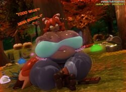 1girl 1girls big_ass big_belly big_breasts chest clothed clothing confused female female_only forest forest_background fox_ears fox_girl fox_tail implied_growth mishuyuu_(modeler) potion potion_bottle pumpkin_patch re-logic sagiethefempyro slime slime_(terraria) terraria zoologist_(terraria)