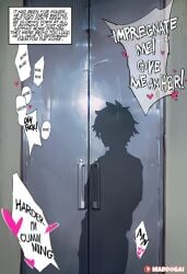 ai_generated artoria_pendragon artoria_pendragon_(fate) artoria_pendragon_(lancer) closed_door comic comic_page cuck dialogue english english_text fujimaru_ritsuka_(male) hearts hearts_around_text image_set impregnation_request maddogai netorare ntr sex_noises shadow shiny_skin text watermark