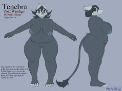 american_mythology anthro arekuzzz_(artist) big_breasts big_butt breasts butt female hi_res indigenous_north_american_mythology larger_female model_sheet mythology north_american_mythology overweight size_difference solo tail tenebra_(arekuzzz) wendigo
