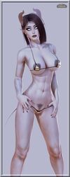 3d bikini breasts draenei eshalw female female_only honey_select horns micro_bikini original_character pale_skin pinup pointy_ears pubic_hair solo world_of_warcraft