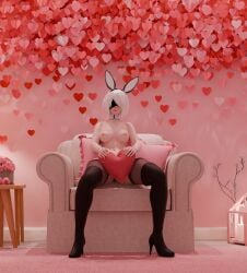 3d 3d_render breasts bunny_ears choker droolybuns hearts highres legs_spread nier:_automata romantic self_upload solo_female thigh_boots yorha_2b