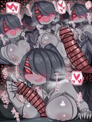 1boy arachne arachne_lord arachnid arachnid_humanoid bar_censor big_boobs big_breasts big_tits black_hair black_hair_female boobs breasts censor_bar censored censored_penis cock dick dokukasa female genitals hair_over_eyes insect_girl mon-musu_quest! monster_girl monster_girl_quest multi_eye nipples no_bra open_mouth paid_reward_available penis spider_girl tits woman
