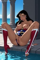1girl 1girls ai_generated anus bare_shoulders black_hair blue_eyes blush boots breasts breasts_outside dark_skin dc_comics dcau diana_prince earrings female fingering hi_res high_heel_boots high_heels high_quality high_resolution jewelry justice_league justice_league_unlimited large_breasts lipstick long_hair looking_at_viewer makeup masturbation nail_polish nipples patreon patreon_username pool pussy pussy_juice ripples seductive sexy sky solo spicytoonai spread_legs tanline two_fingers_in_pussy uncensored water watercraft watermark web_address wet wonder_woman wonder_woman_(series)
