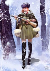 1940s 1girls exposed_thighs female female_focus female_only fur gun history light-skinned_female military military_uniform pinup pinup_(style) pinup_girl red_army red_hair red_star redhead redhead_female redheaded_female rifle russia russian russian_female russian_girl snowing soldier soldier_uniform solo solo_female soviet soviet_girl soviet_union tagme tagme_(artist) tagme_(gun_type) thighs winter winter_clothes world_war_2 ww2