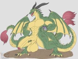 2026 3_tails 4_toes abs anthro balls barazoku biceps big_balls big_muscles big_pecs big_penis claws daikuhiroshiama digitigrade dirt dragon dragon_quest fangs feet foreskin genitals glans green_body half-erect hand_on_penis hi_res holding_eyeball holding_object holding_orb holding_penis horn huge_balls huge_penis humanoid_genitalia humanoid_penis liege_lizard looking_at_viewer male multi_tail multicolored_body multicolored_scales multicolored_tail multicolored_wings muscular muscular_anthro muscular_arms muscular_male muscular_thighs mythological_creature mythological_scalie mythology navel no_irises open_mouth pecs penis pupils red_tuft scales scalie simple_background slit_pupils solo spiked_neck spiked_tail spiked_wings spikes spikes_(anatomy) square_enix standing tail tail_tuft teeth thick_thighs toe_claws toes tongue tongue_out triceps tuft white_background wings yellow_balls yellow_body yellow_foreskin