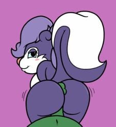 2018 anon anthro ass big_butt breasts buttjob duo female fifi_la_fume fur hair humanoid_penis looking_at_viewer looking_back male mammal mr.under nude penis purple_fur purple_hair sex simple_background skunk smile straight tiny_toon_adventures warner_brothers