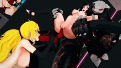blake_belladonna blowjob breasts carrying cat_ears cinder_fall female grimm_(rwby) indrick_[artist] long_hair long_hair_female monster monster_boy monster_cock nude_female nude_male penetration ponytail purple_eyes reverse_stand_and_carry_position rwby sex sex_from_behind two_dicks yang_xiao_long yellow_eyes