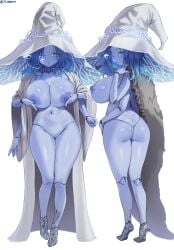 ass blue_eyes blue_hair blue_skin completely_nude elden_ring huge_breasts jtveemo nipples pussy ranni_the_witch tagme witch witch_hat