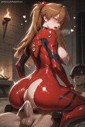 1boy 1girl ai_generated ass asuka_langley_sohryu blue_eyes blush bodysuit breasts breasts_outside brown_hair censored clothed_sex cowgirl_position cum cum_in_pussy cum_on_clothes girl_on_top hair_ornament heart hetero hi_res high_quality high_resolution interface_headset long_hair neon_genesis_evangelion nipples open_mouth patreon penis plugsuit saliva seductive sex sexy solo_focus souryuu_asuka_langley straddling testicles uncensored vaginal watermark