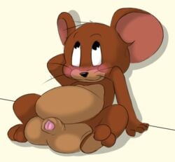 2016 balls blush grandschemetheme jerry_mouse male male_only mammal mouse penis rodent simple_background solo tom_and_jerry uncut