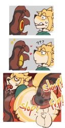 1_eye 2025 3_panel_comic ambiguous_gender anal anal_sex anthro anus ass balls bedroom_eyes bodily_fluids canid canine colored confusion digital_media_(artwork) duo ear_piercing genitals heart_eyes heart_symbol hi_res knightferret link male male/ambiguous mammal narrowed_eyes nintendo penetration piercing raised_tail rear_view saliva seductive sex spread_butt spreading sweat sweatdrop tail tentacle tentacle_in_ass tentacle_penetration tentacle_sex the_legend_of_zelda