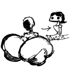 2girls beady_eyes big_breasts big_breasts black_hair boobs_bigger_than_head breasts breasts breasts_bigger_than_head cleavage faceless_character faceless_female featureless_face huge_breasts massive_breasts short_hair tutu zommbay
