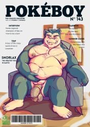 accessory anthro astarlos balls belly big_belly big_breasts big_penis breasts cock_ring cover digital_media_(artwork) english_text erection fur generation_1_pokemon genitals hi_res humanoid_genitalia humanoid_penis jewelry magazine magazine_cover male mammal mature_anthro mature_male moobs muscular muscular_male nintendo nipples nude overweight overweight_anthro overweight_male penis penis_accessory penis_jewelry pokemon pokemon_(species) sex simple_background smile snorlax solo teeth text thick_thighs white_background