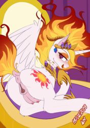 <3_eyes 2018 absurd_res alicorn animal_genitalia animal_pussy anus areola ass bedroom_eyes big_crotchboobs blush clitoral_winking clitoris crotchboobs crown cutie_mark dock equine equine_pussy erect_nipples eyebrows eyelashes eyeshadow feathered_wings feathers female feral flaming_hair friendship_is_magic hair half-closed_eyes heart hi_res horn inviting licking licking_lips looking_at_viewer looking_back lying makeup mammal mascara my_little_pony nightmare_star_(mlp) nipples nude on_side open_mouth princess_celestia_(mlp) puffy_anus purple_eyes pussy pussy_juice rear_view seductive slit_pupils solo tongue tongue_out urethra wings wolfmask