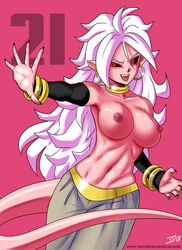 1girls 2010s android_21 black_sclera breasts curvy dark_persona dragon_ball dragon_ball_fighterz fangs female female_only humanoid john_joseco large_breasts long_hair majin majin_android_21 monster_girl nipples pink_skin pointy_ears red_eyes solo tail white_hair