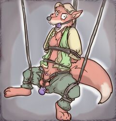 anal anal_sex animal_genitalia animal_penis anthro ball_gag balls bondage bound br'er_fox canine canine_penis clothed clothing digital_media_(artwork) dildo disney drooling fox fur gag gagged hands_behind_back lavilovi male male_only mammal nipples penetration penis rope rope_bondage saliva sex sex_toy sheath simple_background solo song_of_the_south