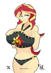 2025 bikini bikini_bottom bikini_top black_bikini bra equestria_girls female irene_coreas my_little_pony no_ai panties solo sunset_shimmer twitter_link white_background