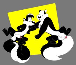 2boys anthro balls cousins duo foreskin glans humanoid_penis looney_tunes male mammal maychin partially_retracted_foreskin penis pepe_le_pew pitu_le_pew retracted_foreskin skunk smooth_fur uncut warner_brothers yaoi