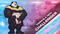16:9 2026 5_fingers 5_toes anthro balls barazoku bear beastars biceps big_balls big_muscles big_nipples digital_media_(artwork) feet fingers genitals giant_panda gouhin_(beastars) hi_res humanoid_genitalia humanoid_penis machine male mammal morinetsu multicolored_body muscular muscular_anthro muscular_male nipples paws penis pixel_(artwork) pubes purple_balls purple_penis scar solo stubble teeth text toes ursine widescreen