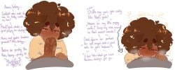 1boy 1girls 2026 2d afro blowjob blush blushing bonnipop brown_hair clothed clothing cock dark-skinned_female dark-skinned_male dark_skin deepthroat dick dog_ears dog_girl english_text fellatio female first_person_view hair heart human looking_at_viewer male onomatopoeia oral oral_sex original original_character original_characters penis penis_in_mouth petplay plain_background pov puppyplay saliva shirt straight submissive submissive_female tears text twitter_link white_background