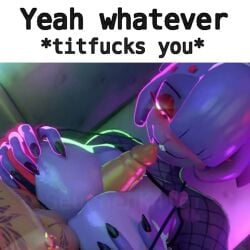1boy 1girls 3d 3d_(artwork) animated anthro big_breasts big_penis black_nails bonfie bonfie_(fn:rearousal) breast_focus breasts close_up cryptiacurves fazclaire's_nightclub fazclaire's_nightclub:_the_rearousal fishnet five_nights_at_freddy's fredina's_nightclub furry glowing_eyes hands_on_breasts huge_breasts long_hair long_nails meme meme_caption neon_lighting onomatopoeia open_mouth paizuri purple_hair purple_skin rabbit_girl shiny_skin smirk squeeze straight teeth text titfuck titjob upper_body video yeah_whatever_titfucks_you