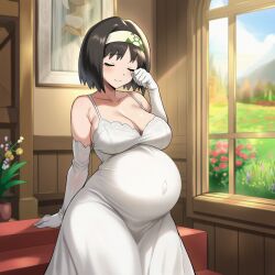 ai_generated busty busty_female enjoying_pregnancy erika_(pokemon) female gym_leader large_breasts lazybonesai looking_at_viewer pokemon pokemon_rgby pregnant pregnant_belly pregnant_female solo solo_female solo_focus wedding_dress bride bride_veil