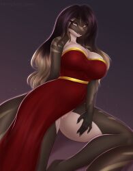 absurd_res anthro breasts clothing dress female genitals hi_res hierophant_green_(artist) neesha_(hiddensorrows) pussy reptile scalie snake solo