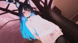 1girls ai_generated anime black_hair blue blue_eyes blue_hair catgirl facial hot icecat kromia krominya neko nekomimi vrchat vtuber creampie cute shy
