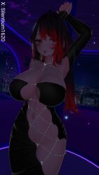 1girls breasts dress female large_breasts silentium1620 silya tagme vrchat vrchat_avatar inner_sideboob armpits hands_up nightclub night_dress sleeves sexy_dress sexy_pose open_clothes tongue tongue_out jewelry stripper_pole pole