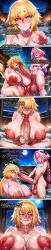 1boy 1girl ai_generated astolfo_(fate) black_bow blonde_hair blue_eyes blush bow braid braided_ponytail breasts censored collarbone comic completely_nude cum cum_on_body cum_on_breasts english_text erection facial fang fate/grand_order fate_(series) femboy foreskin full_moon grin hair_between_eyes hair_bow hair_intakes handjob hetero huge_breasts huge_nipples huge_penis jeanne_d'arc_(fate) jeanne_d'arc_(ruler)_(fate) large_areolae large_penis licking_lips long_braid long_hair looking_at_penis looking_at_viewer mixed-sex_bathing moon mosaic_censoring multicolored_hair navel night night_sky nipples nude onsen open_mouth otoko_no_ko paizuri penis penis_awe pink_hair pov puffy_nipples purple_eyes rengchan shared_bathing single_braid sky smile speech_bubble steam streaked_hair sweat testicles tongue tongue_out uncensored veins veiny_penis very_long_hair water wet