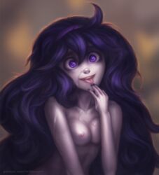 1girls @_@ al_bhed_eyes big_hair breasts cum cum_on_body cum_on_breasts cum_on_upper_body facial female female_only hairband hex_maniac human long_hair messy_hair milkwyvern nail_polish nintendo nipples patreon patreon_username pokemon pokemon_xy purple_eyes purple_hair purple_nails small_breasts solo text tongue tongue_out topless uncensored url watermark web_address