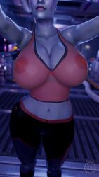 liara_t'soni big_breasts mass_effect see-through_clothing see-through_shirt standing 3d blue_skin asari 1girl skin_tight nipples female_only self_upload slow_(artist)