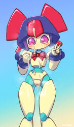 1girls brass_(medarot) cum_in_pussy cum_inside cum_on_body cum_on_chest cum_on_face female female_only heart-shaped_pupils light_blush medarot no_breasts no_mouth no_nose nude nude_female peace_sign pink_eyes pussy robot robot_girl solo solo_female t-t/u2 t_t_u2 vagina