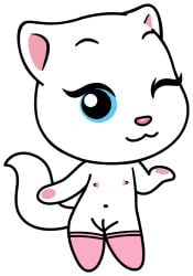 absurd_res anthro blue_eyes breasts clothed clothing domestic_cat felid feline felis female footwear fur genitals hi_res mammal partially_clothed pink_clothing pink_footwear pink_socks presenting presenting_vulva socks solo tail talking_angela talking_tom_and_friends talking_tom_and_friends_minis vulva white_body white_fur