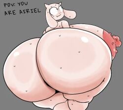 asriel_dreemurr ass_bigger_than_head ass_bigger_than_torso ass_focus big_ass big_breasts big_nipples bigger_female boss_monster boss_monster_(undertale) bubble_butt exaggerated_proportions eyelashes furry furu_flami goat_ears goat_girl goat_horns gray_background huge_ass huge_breasts hyper_ass hyper_butt incest milf mother_and_son naked pov size_difference smaller_male standing sweating taller_girl thick_thighs toriel toriel_(undertale) undertale undertale_(series)