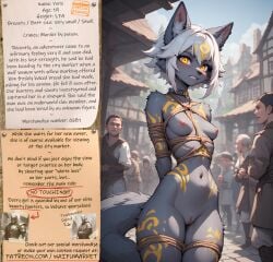 ai_generated anime bdsm bounty_hunters edited fantasy female fictional market naked nude photoshop roleplay slave slavegirl slavery waifu bondage small_tits small_boobs small_breasts reward furry wolf tattoos markings white_hair short_hair skinny petite yellow_eyes ropes collar