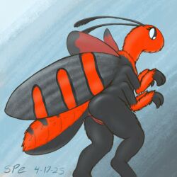 1:1 2025 2_fingers 4_arms abstract_background antennae_(anatomy) anthro anus arthropod arthropod_abdomen black_body black_eyes black_fur butt dated digital_drawing_(artwork) digital_media_(artwork) digitigrade female fingers fire_grid_burnet flat_chested fur genitals hi_res innie_vulva insect insect_wings lepidopteran lepidopteran_wings looking_at_viewer moth multi_arm multi_limb multicolored_body multicolored_fur nude nude_anthro nude_female pink_anus pink_outer_labia pink_vulva procreate_(artwork) red_body red_fur side_view signature solo spe thick_thighs two_tone_body two_tone_fur vulva wings