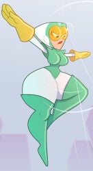 1girl 2d 2d_(artwork) bodysuit boots dexter's_laboratory dexter's_mom female female_only front_view gloves go_dexter_mom_go green_boots helmet high_heel_boots in_the_air latex latex_gloves looking_down milf mommy sexy sexy_body sexy_female solo solo_female tagme thigh_boots unknown_artist visor yellow_gloves